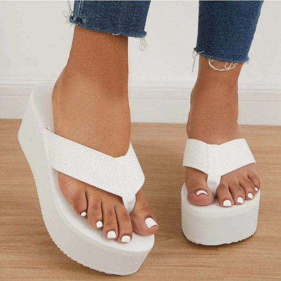 White EVA Flip Flop Platform Wedge Sandals - Picture 3 of 7